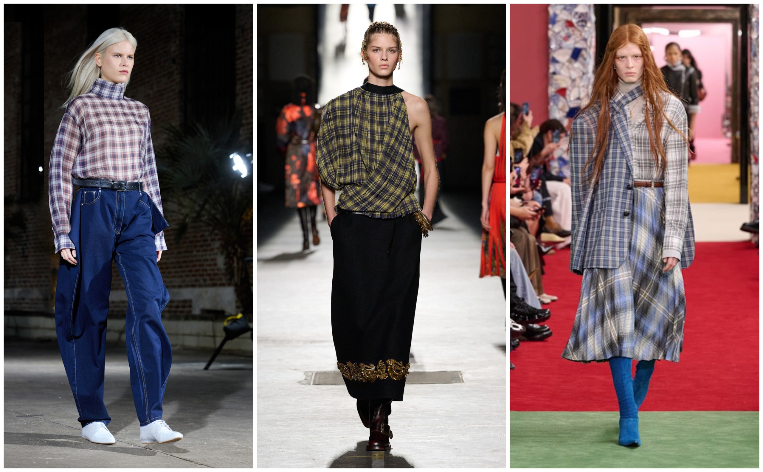 plaid tops on the fall 2026 runways of Tibi, Dries van Noten, Acne Studios.