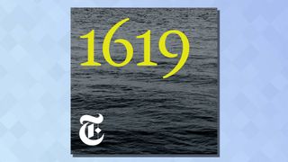 The logo of the 1619 podcast on a blue background