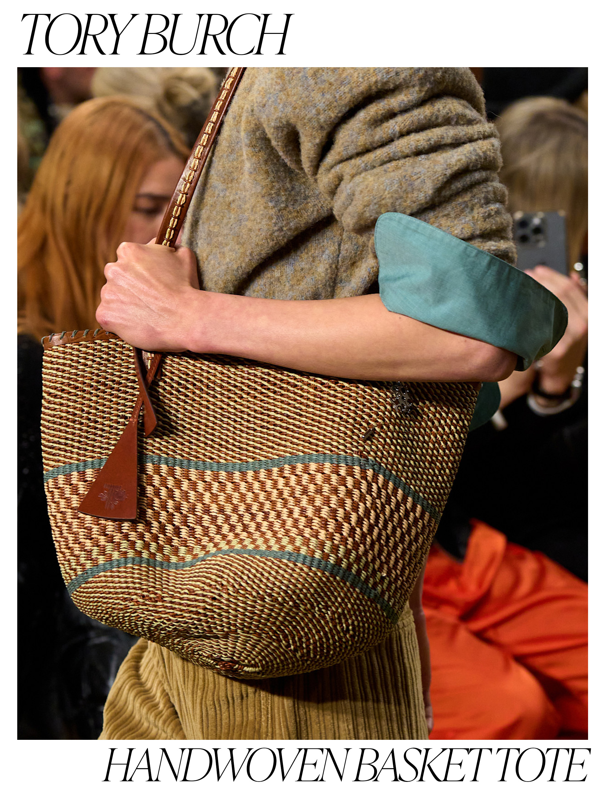 a detail image of a Tory Burch Handwoven Basket Tote on the brand's fall/winter 2026 runway