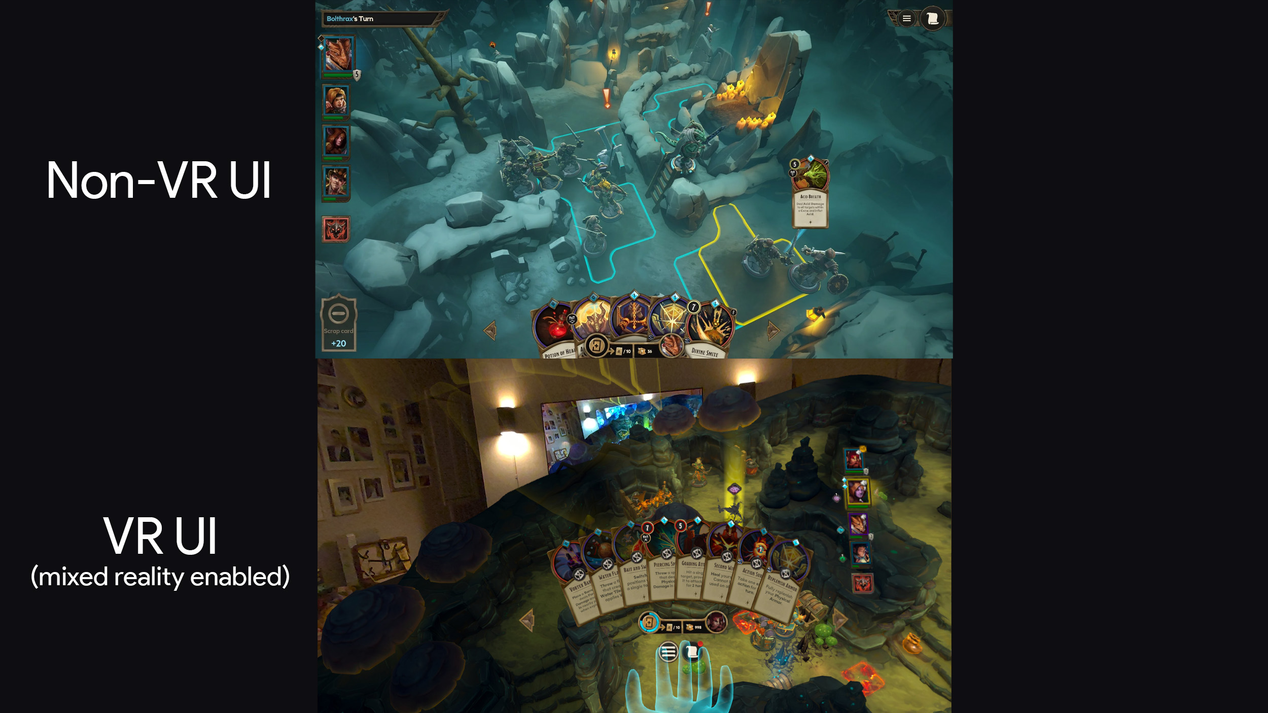 The differences in the UI between the VR and non-VR versions of Demeo X Dungeons & Dragons: Battlemarked