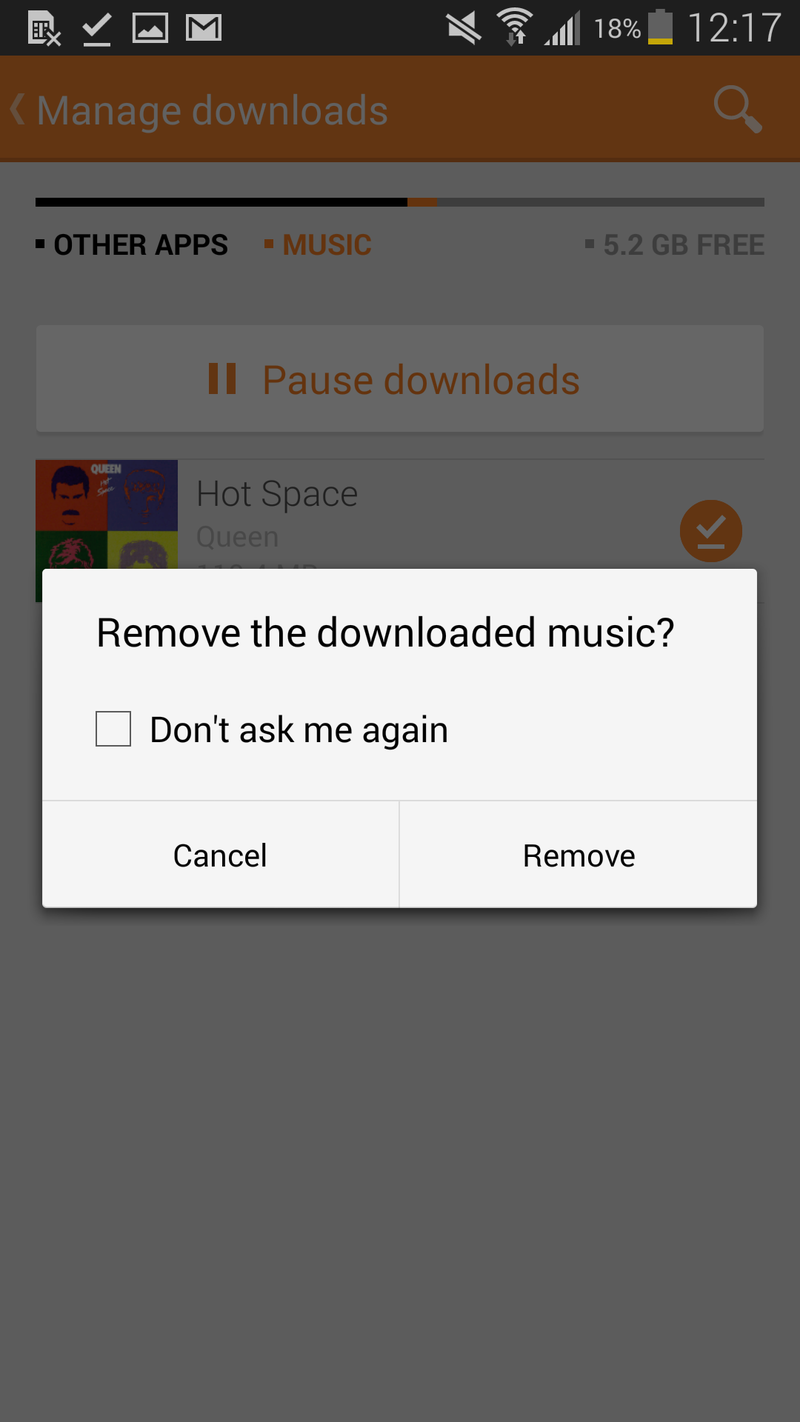 Google Play Music &amp;#39;manage downloads&amp;#39;