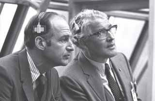 Apollo Capsule program manager George Low (left) alongside Wernher Von Braun, the designer of the Saturn V moon rocket.