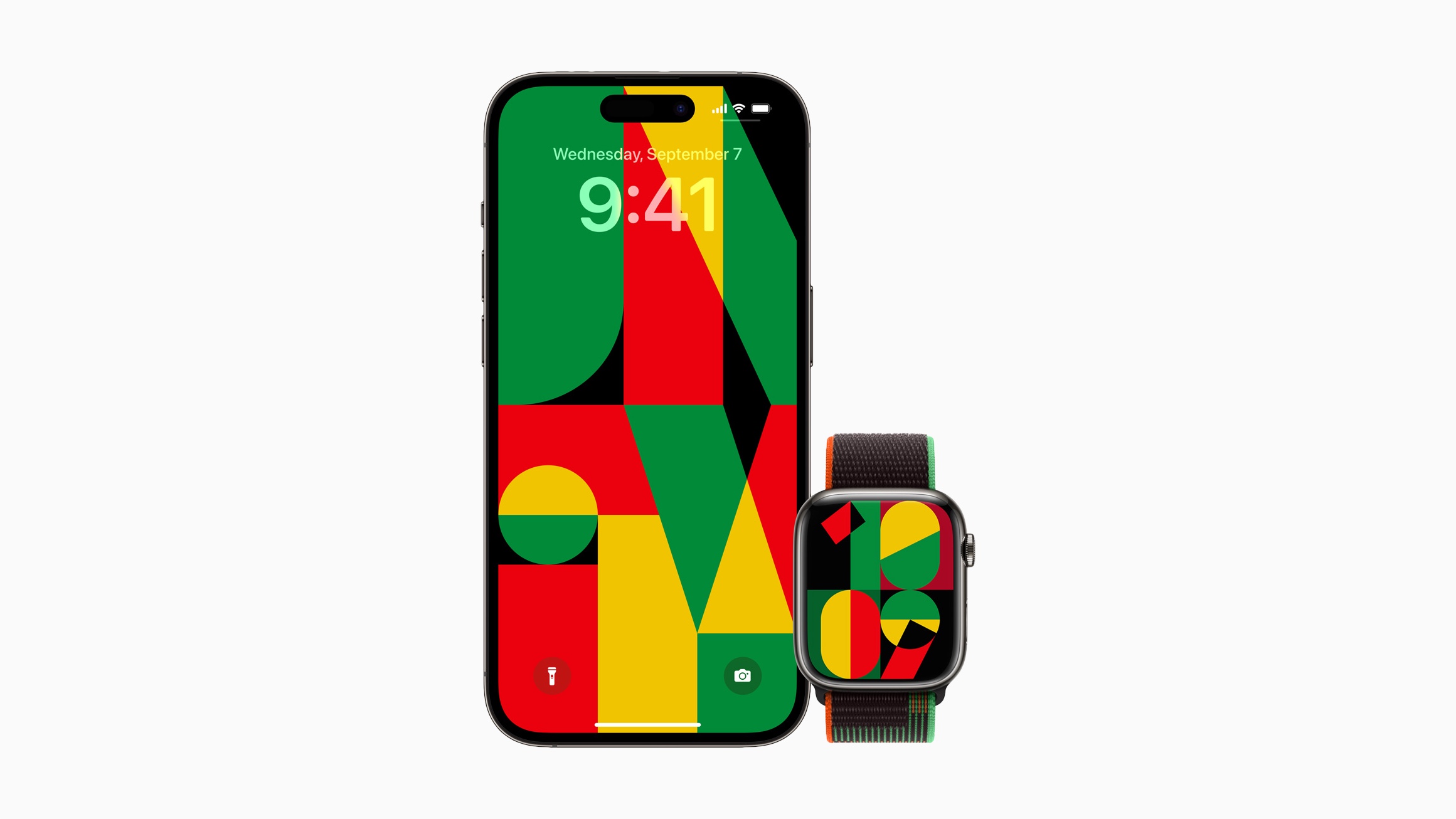 Apple Watch Black Unity Sport Loop, tampilan jam, dan wallpaper iPhone terinspirasi oleh proses kreatif mozaik, semangat komunitas Kulit Hitam, dan kekuatan persatuan.