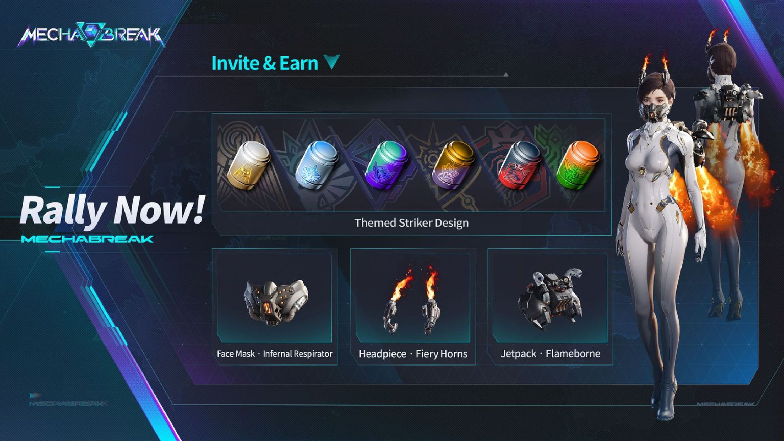 Mecha Break events: An events overview screen for the Rally Order event, showing all the available rewards.