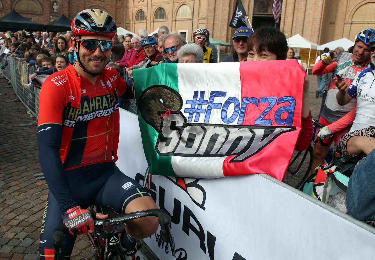 2018 winner Sonny Colbrelli (Bahrain-Merida) at the race start