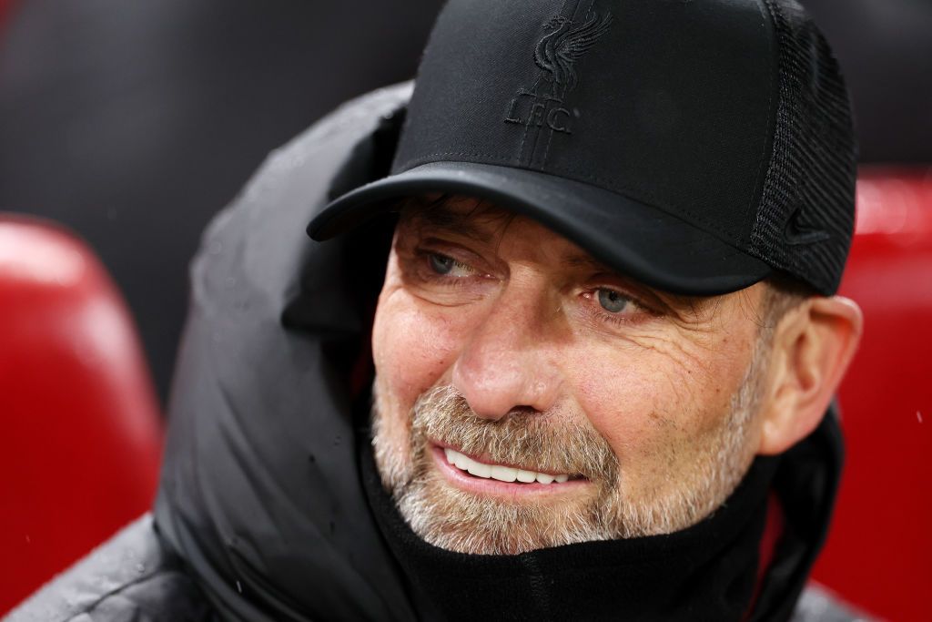 Jurgen Klopp, Manager of Liverpool, looks on prior to the Premier League match between Liverpool FC and Newcastle United at Anfield on January 01, 2024 in Liverpool, England.