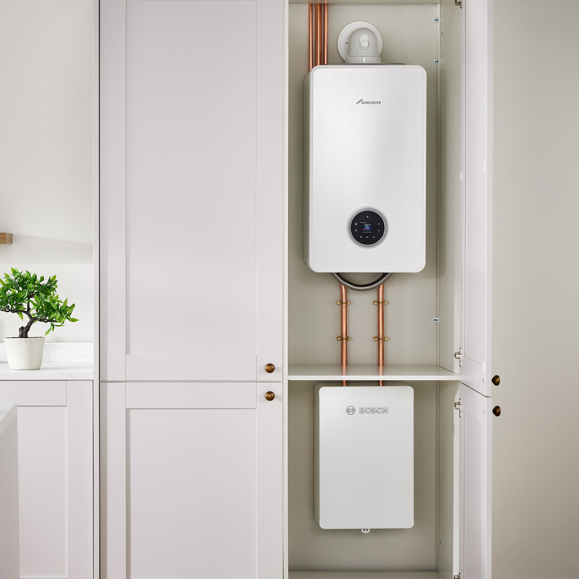 Boiler and Worcester Bosch hybrid system in kitchen