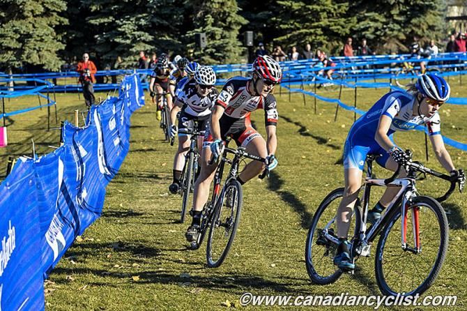 Maghalie Rochette (Luna Pro Team) leading on lap 1
