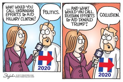 Political cartoon U.S. Trump Jr. Russia collusion Clinton Ukraine
