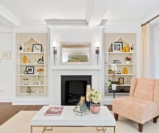 living room and fireplace in Amanda Seyfried's Greenwich Village home