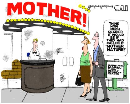 Editorial cartoon U.S. Mother movie Hurricane Maria