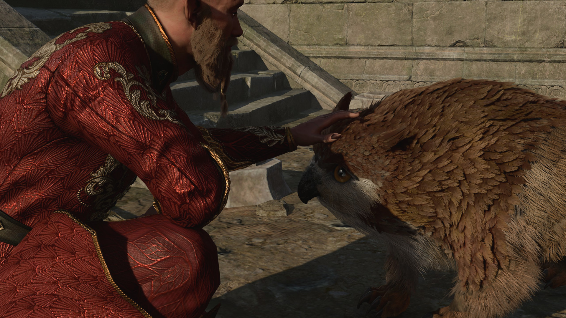 Baldur&#039;s Gate 3 owlbear cub and player character