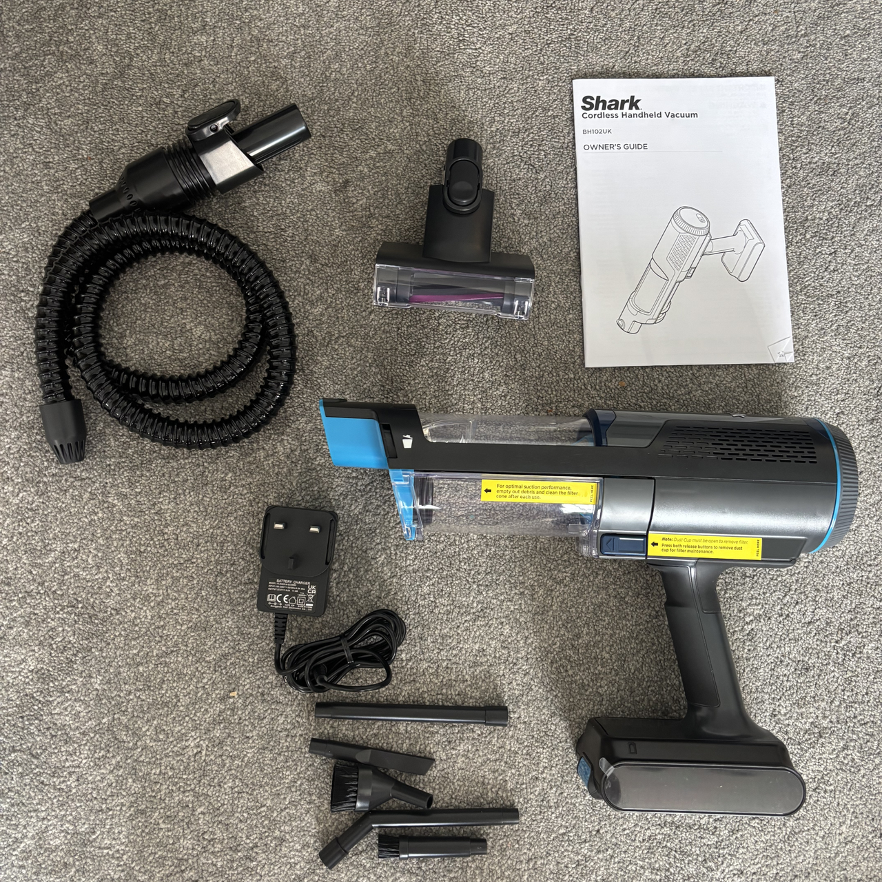 Shark PowerBoost Pet Cordless 2-in-1 Vacuum flatlay unboxing