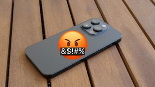 iPhone 14 Pro with angry emoji due to eSIM frustration