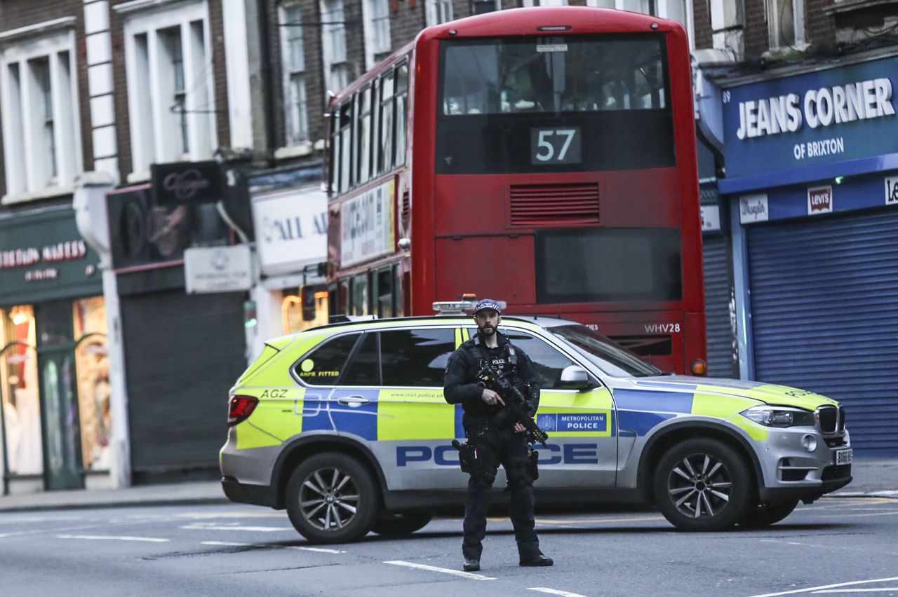 LONDON, UNITED KINGDOM - FEBRUARY 02: Police emergency services are seen at the site of an incident after a man has been shot dead by police in South London following stabbing several people 