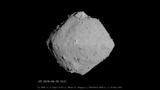 An image of the asteroid Ryugu taken by the Hayabusa2 spacecraft.