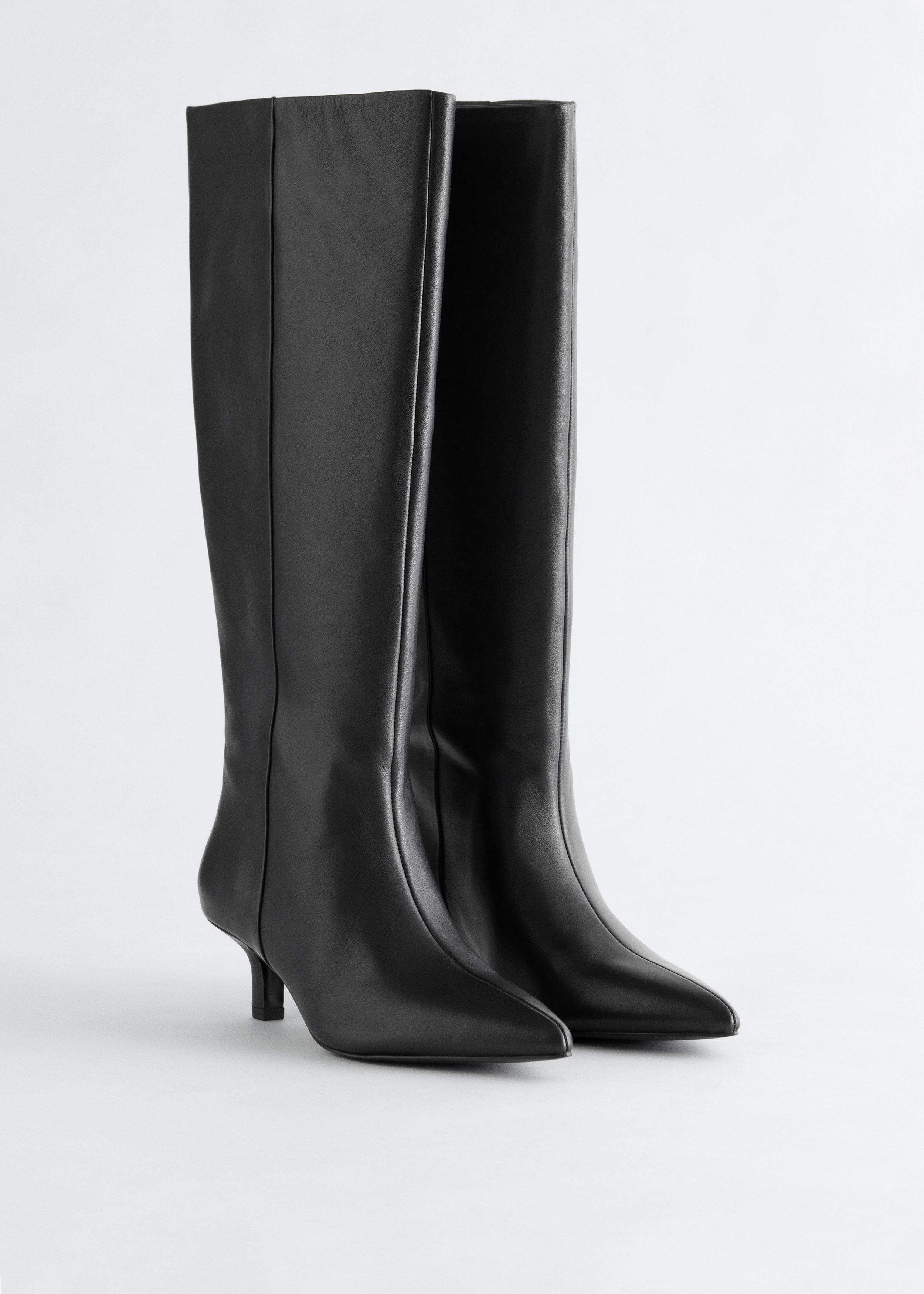 Kitten Heel Leather Knee Boots