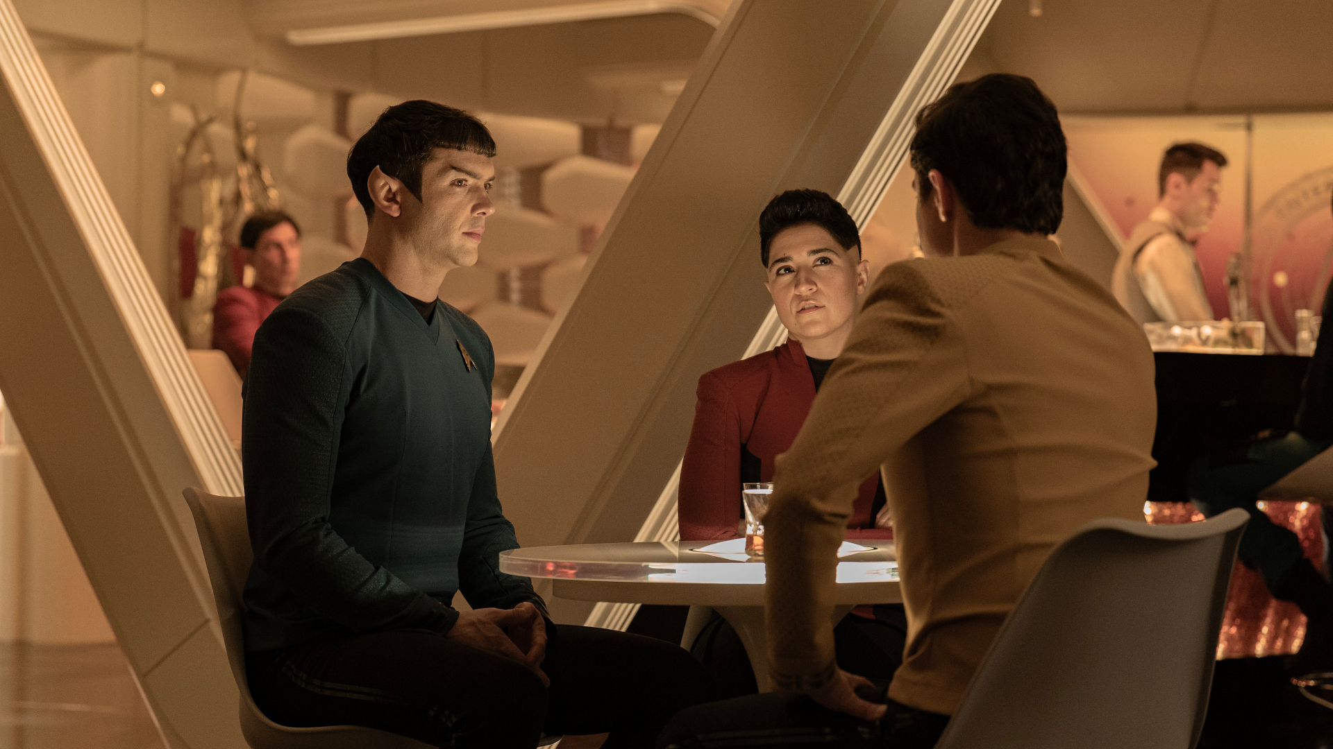 Ethan Peck as Spock and Melissa Navia as Ortegas in season 3, Episode 10 of Strange New Worlds streaming on Paramount+. Photo Credit: Marni Grossman/Paramount+