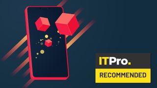 A graphic mockup showing an abstract representation of a black and red smartphone next to a IT Pro Recommended badge