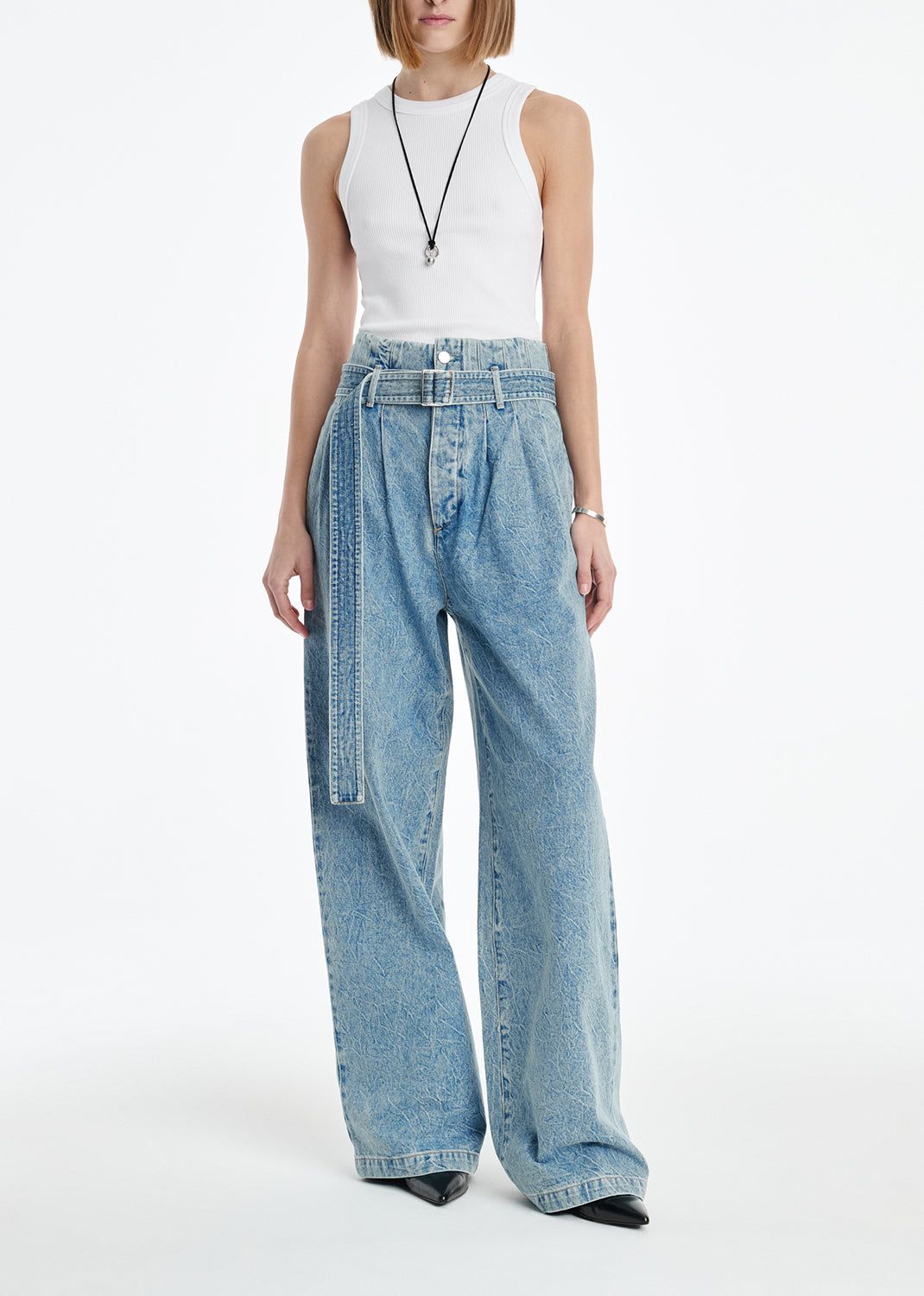 Agolde X Maria Mcmanus Corset Wide Leg Jean (weightless) in Crinkle Indigo - 23 / Crinkle Indigo
