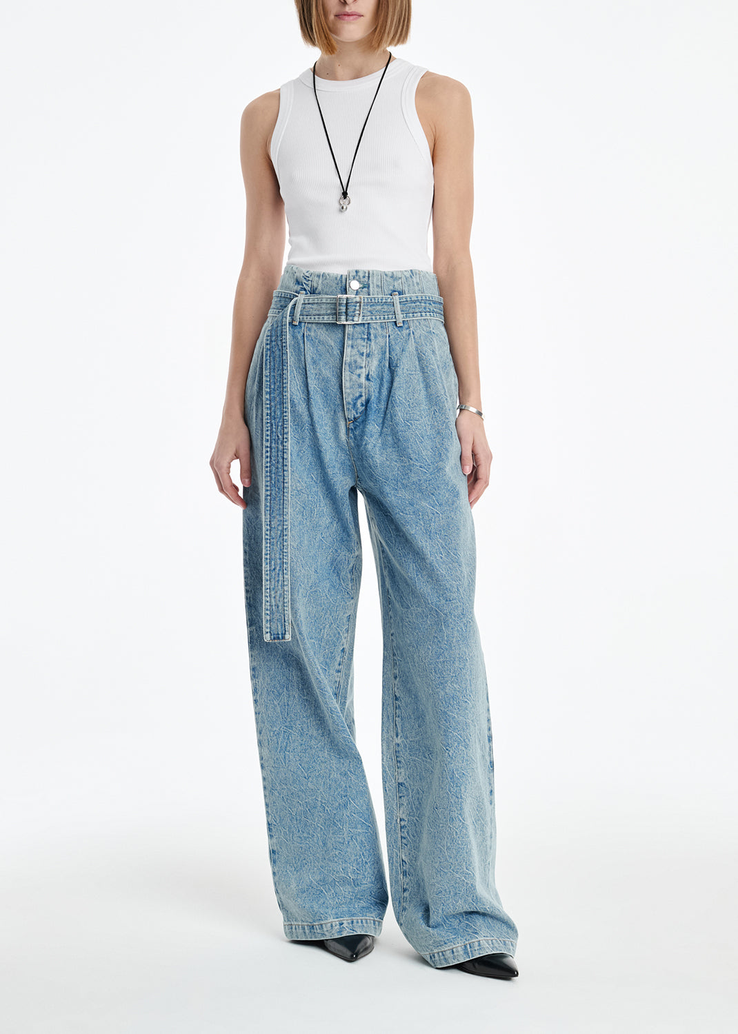 Agolde X Maria Mcmanus Corset Wide Leg Jean (weightless) in Crinkle Indigo - 23 / Crinkle Indigo