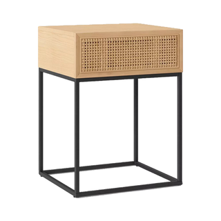 Black and rattan side end table