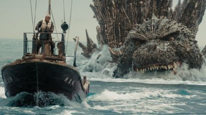 Godzilla attacks a boat in Godzilla Minus One.