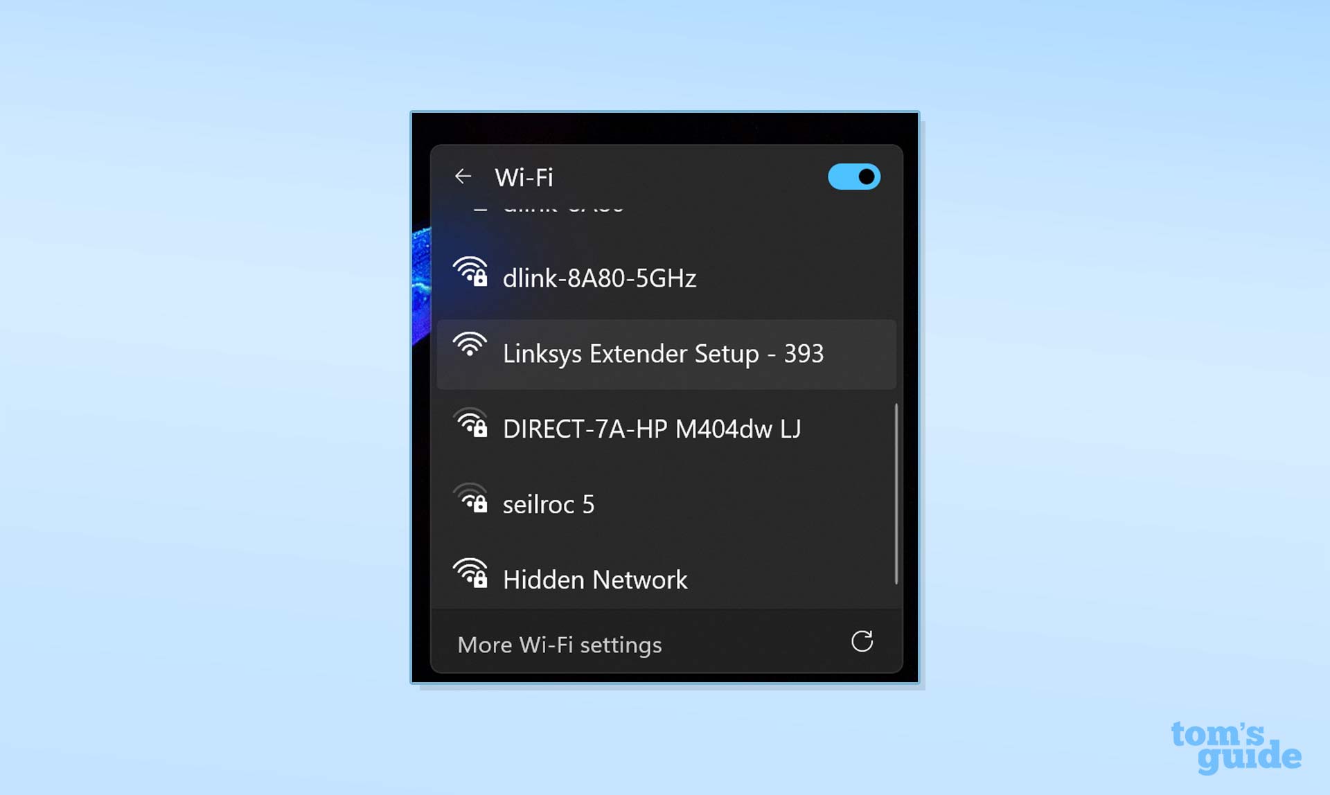 A setup menu screenshot for connecting to the Linksys RE7350.