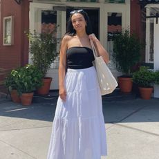 collage of Lauren Tappan wearing summer capsule wardrobe outfits