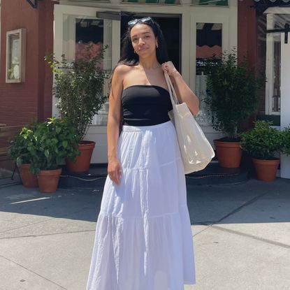 collage of Lauren Tappan wearing summer capsule wardrobe outfits