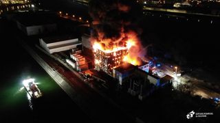 A view of firefighters battling a blaze at the OVH data center in Strasbourg, France on March 10th, 2021