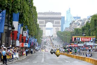 The Champs Elysee on the final day of the Tour de France