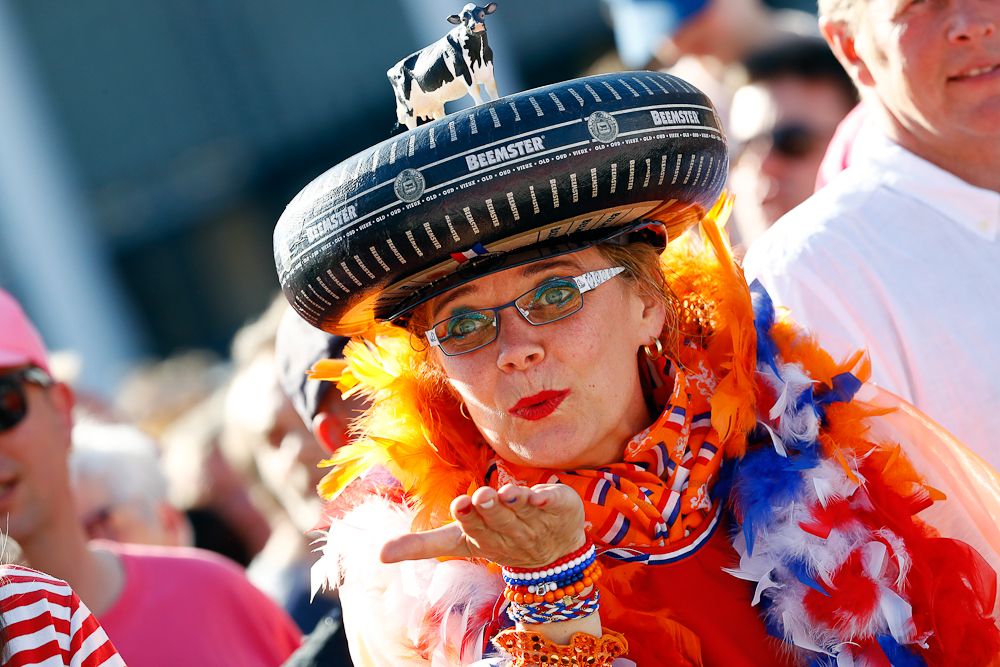 A fan is dressed for the Giro team presentation