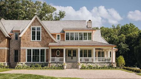 Exterior of a shingle home with front porch