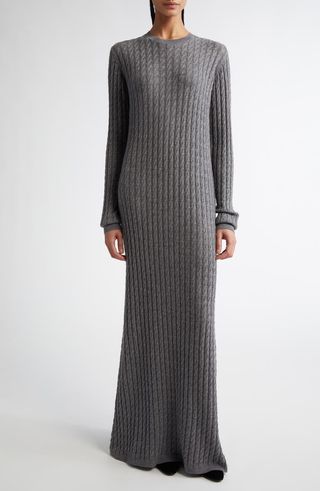 Long Sleeve Cable Knit Wool Merino Wool Sweater Dress