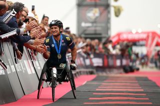 CERVIA ITALY SEPTEMBER 20 Alex Zanardi of Italy heads for the finish line on IRONMAN 703 Emilia Romagna on September 22 2019 in Cervia Italy Photo by Bryn LennonGetty Images for IRONMAN