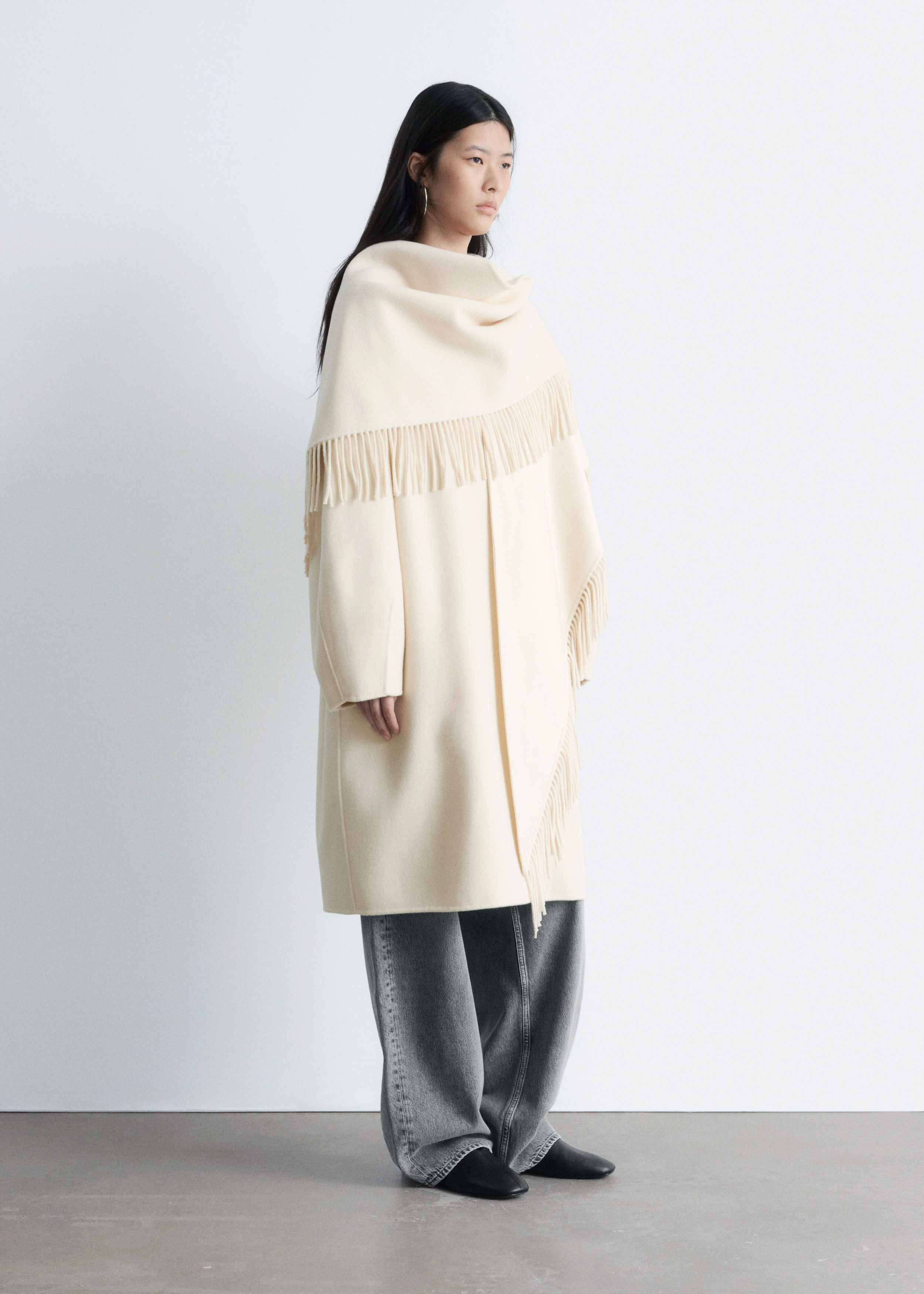 Fringed Shawl Wool Coat