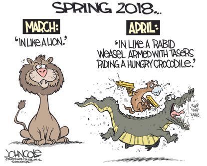 Editorial cartoon U.S. winter spring in like a lion out like a lamb