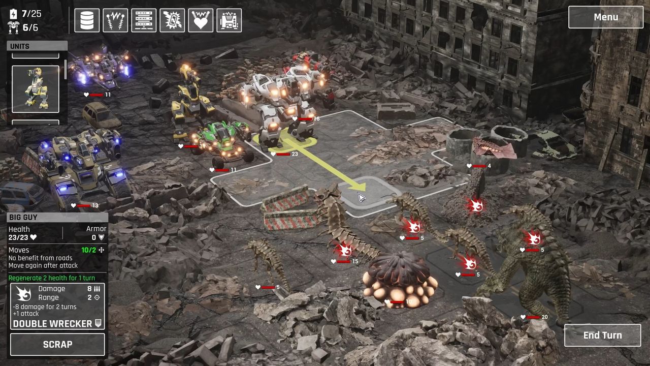 An image of mechs fighting giant monsters from game Mech Armada