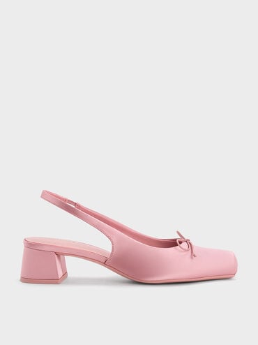 Satin Bow Square-Toe Slingback Pumps