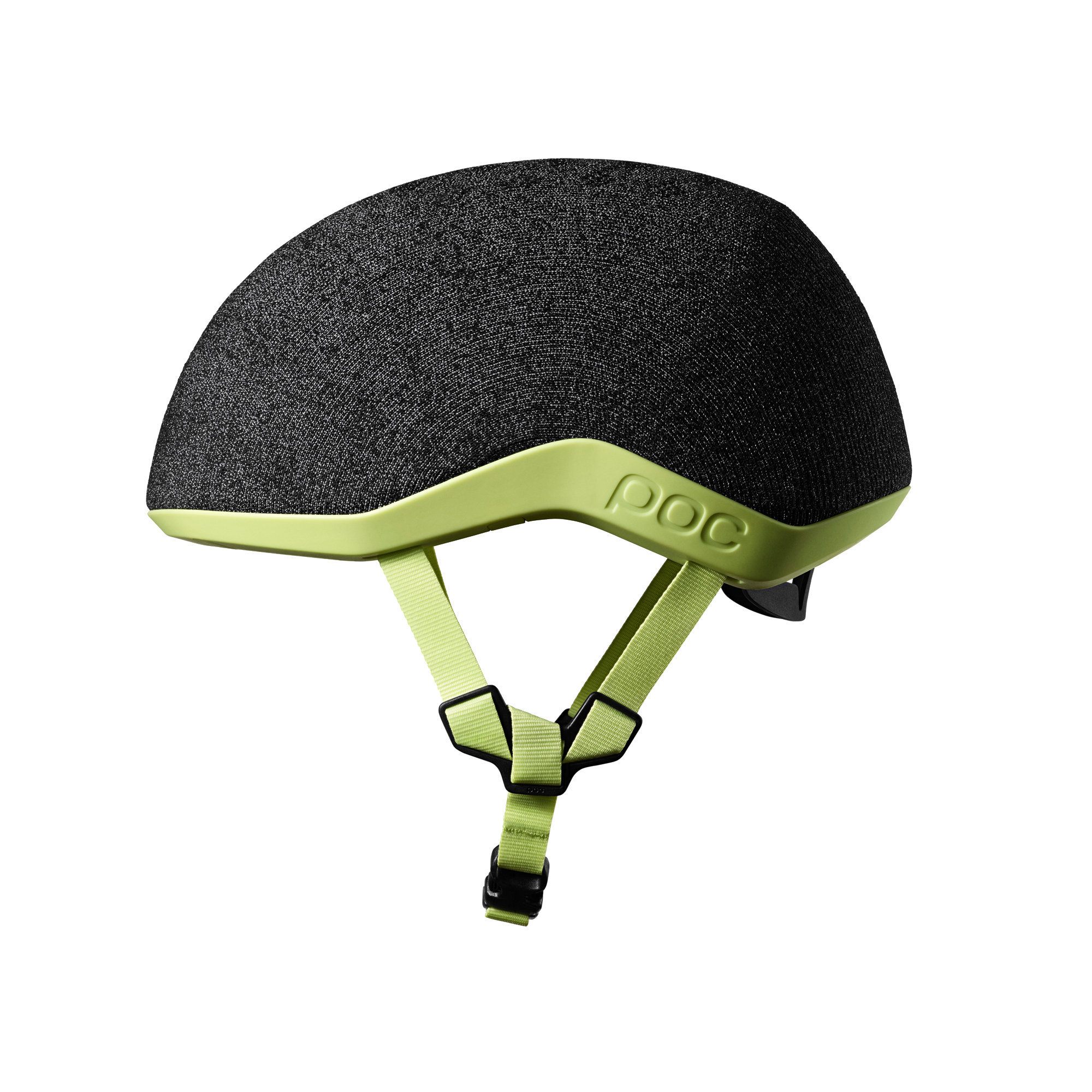 A grey and green POC Myelin commuter helmet from the left side