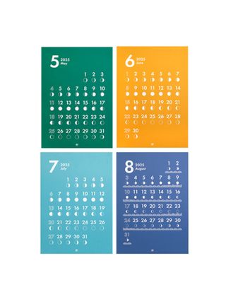 A series of colorful calendars with lunar phases.