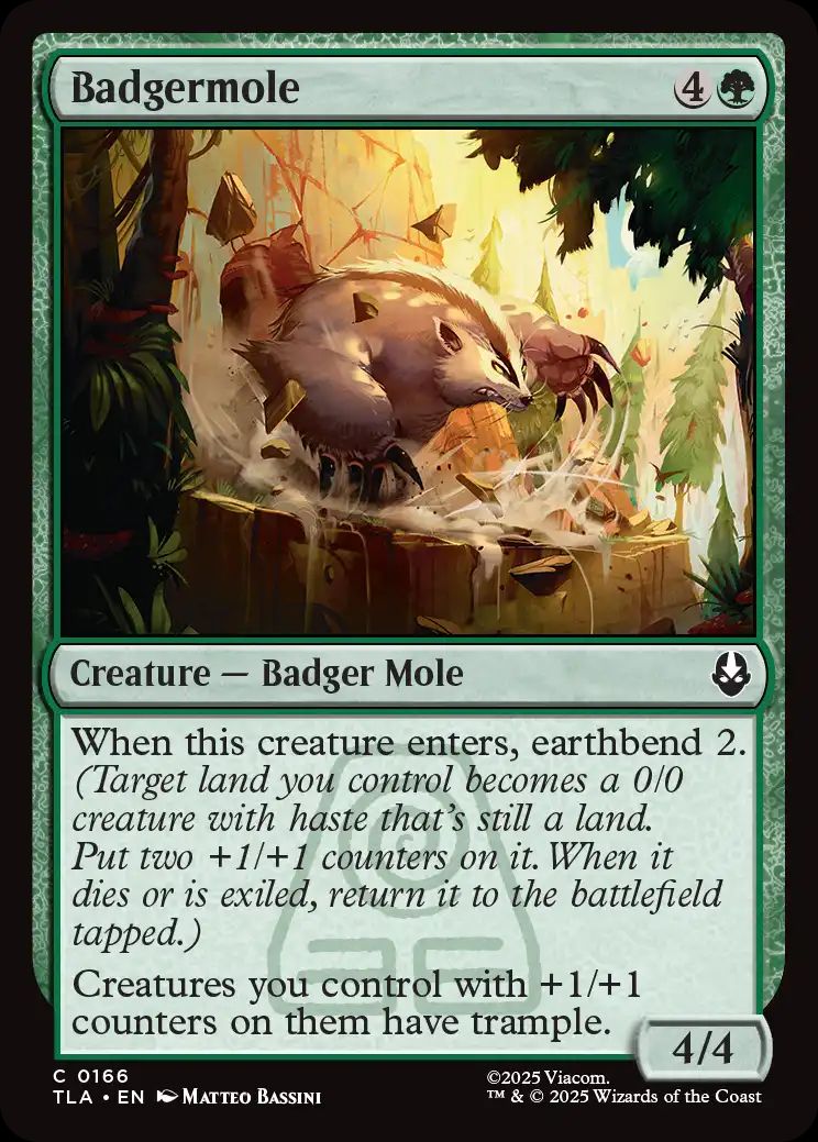 A badgermole rampages out of a cave and into a forest