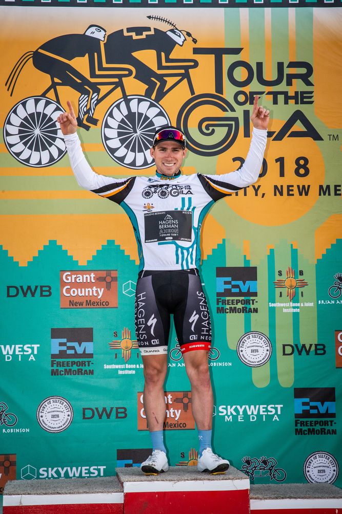 Sean Bennett in the best young rider's jersey after stage 4 at the Tour of the Gila.