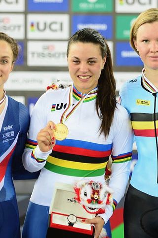 Rachele Barbieri (Italy) winning gold in the Scratch Race at the World Championships 2017