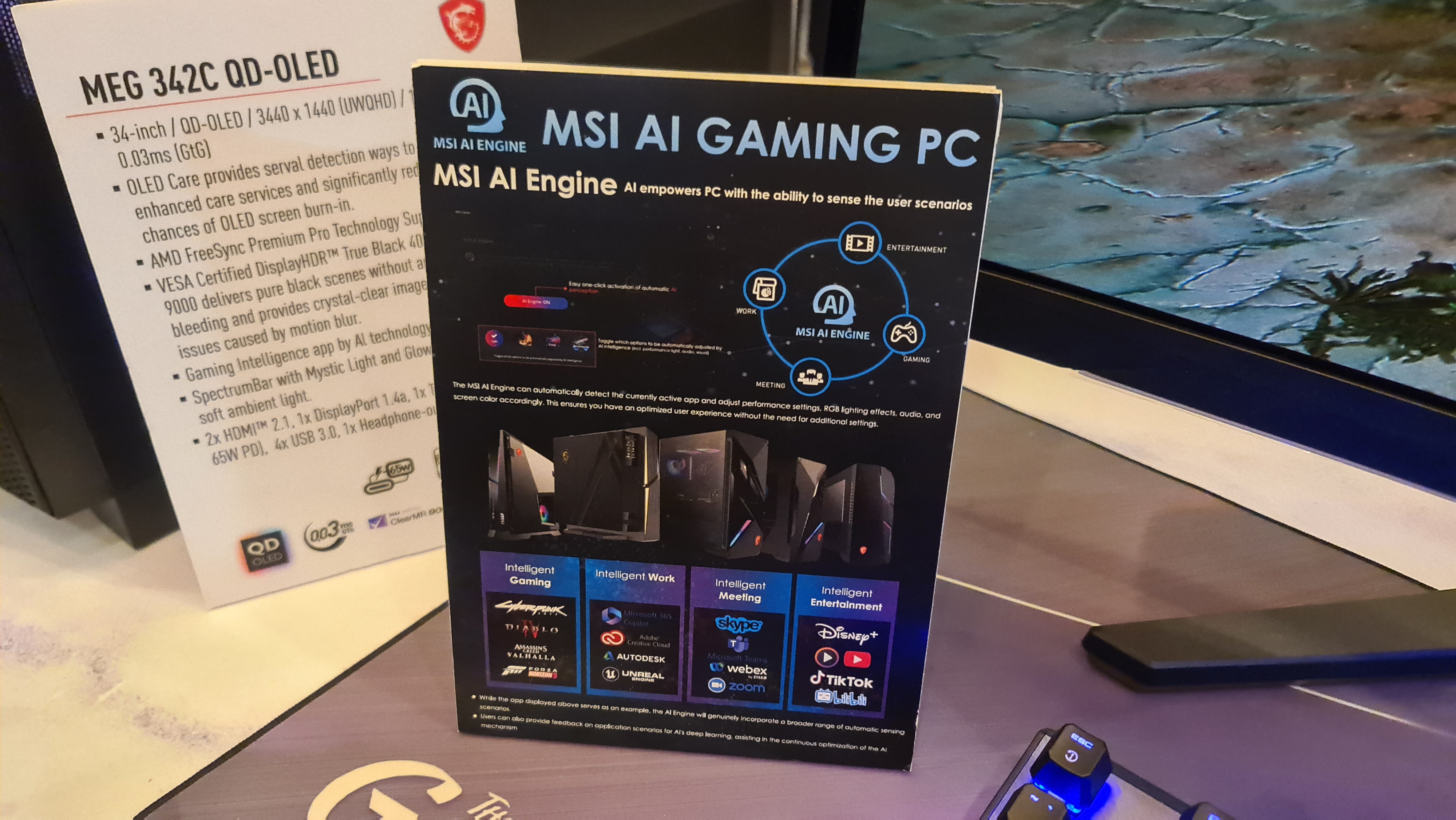 A board explaining the specs for an MSI AI gaming PC.