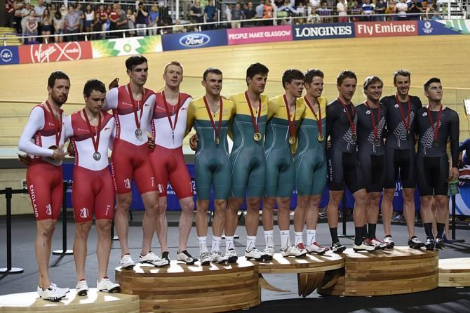 The Commonwealth Games men's team pursuit podium