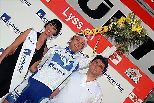 Ren&eacute; Weissinger (Team Volksbank) in white for the sprints classification.