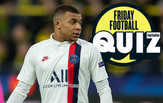 Kylian Mbappe next to the "Friday Football Quiz" logo