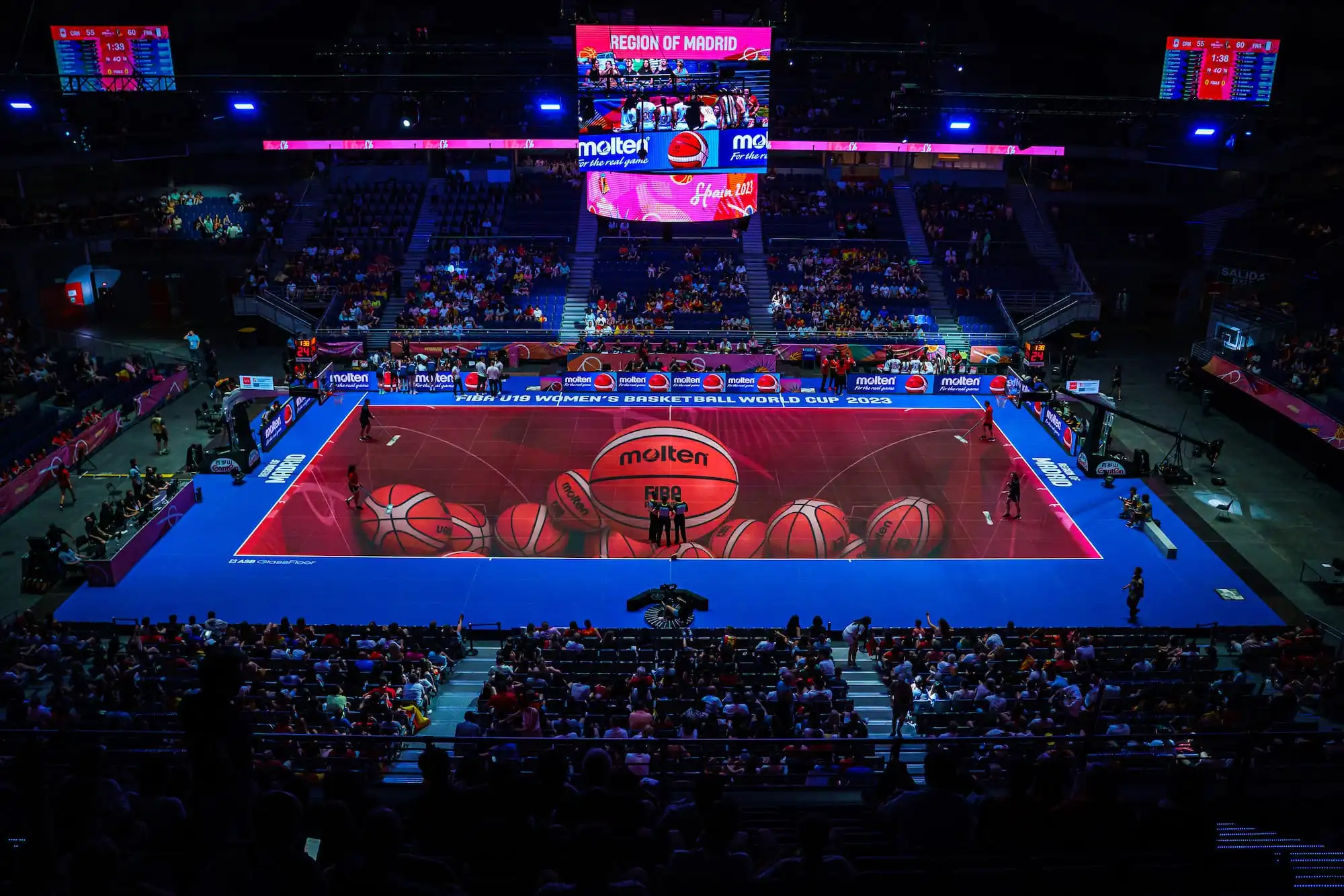 Germany-based ASB GlassFloor&rsquo;s LED sports flooring system replaces traditional wood basketball courts with surfaces that can display graphics during games.